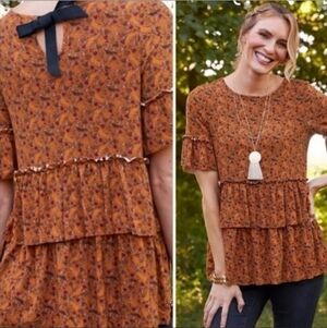 Matilda Jane Give Thanks Tiered Ruffle Top Orange Sz M Bow